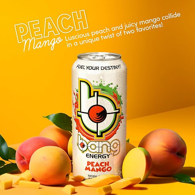 Bang Energy Peach Mango, Sugar-Free Energy Drink, 16-Ounce (Pack of 12) - Bloomnest
