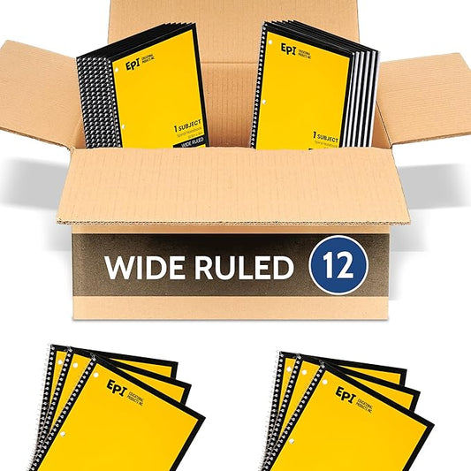 EPI Spiral Notebook | Wide - 70 Sheets, Durable Spiral Binding | 10.5 x 8 in | Classroom Supplies | School, Office, Note Taking, Journaling - 12 Pack - Bloomnest