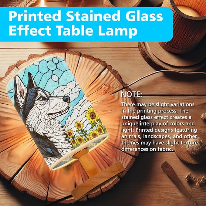 Siberian Husky Table Lamp LED 3-Color Pressed Bedside, Dog Shade Lamp with Wood Base for Bedroom Living Room Desk Office - Bloomnest