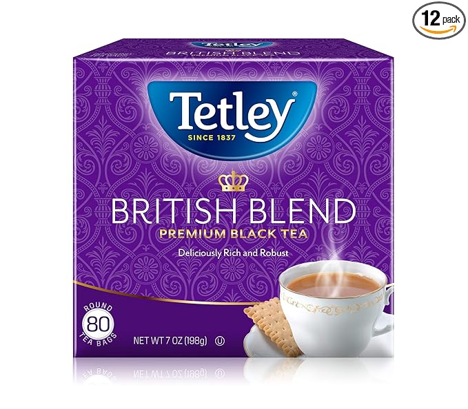 Tetley British Blend Premium Black Tea, Regular, 80 Teabags (Pack of 12) - Bloomnest