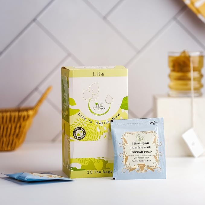 THE VEDAS Himalayan Jasmine With Korean Pear | Herbal Tea | Biodegradable Cotton Teabags | 40 Tea Bags(Pack of 2) - Bloomnest