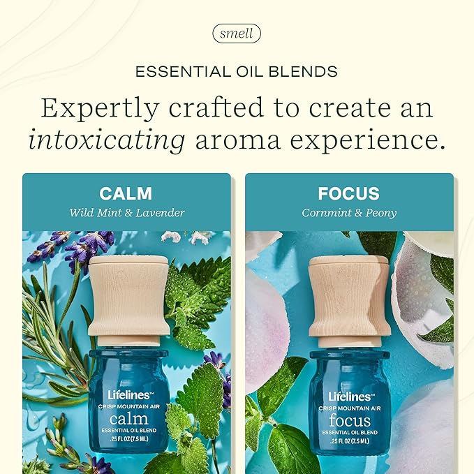 Lifelines Essential Oil Blends, 2-Pack - Blended Essential Oils with Mess-Free Precision Pump for Aromatherapy Diffusers - Long-Lasting Scented Fragrance - Crisp Mountain Air (Calm & Focus) - Bloomnest