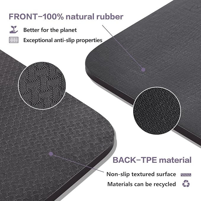 UMINEUX Extra Thick Yoga Mat, 2/5 Inch (10MM), Natural Rubber and TPE Non Slip Yoga Mats with Strap for Women Men, Eco Friendly Exercise Mat for Yoga, Pilates and Home Workout - Bloomnest