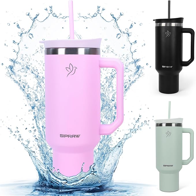 Tumbler with Handle, Insulated Tumbler with Lid and Straw, Stainless Steel Travel Coffee Mug, Cup Holder Friendly, Perfect for Camping, Travelling & Gifting, 40oz, Pink - Bloomnest