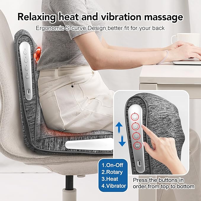 Back and Neck Massager with Heat, Adjustable Massage Cushion for Pain Relief Deep Tissue, Deep Kneading Massage for Relaxation, Massager for Home Office, Gifts for Mom Dad Women Men (Gray) - Bloomnest