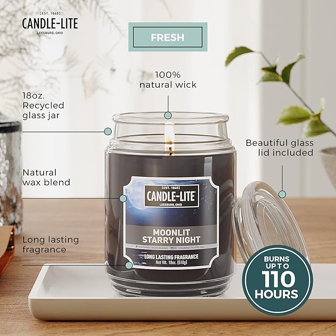 Candle-lite Scented Candles, Moonlight Starry Night, 18 oz Jar, Proudly Poured in The USA, Aromatherapy Candle, Single-Wick with 110 Hours of Burn Time, Perfect for Creating a Refreshing Ambiance - Bloomnest