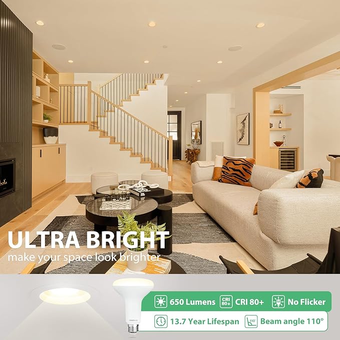 16 Pack BR30 LED Bulb, Dimmable Indoor Flood Lights 7W Equivalent 65W 3000K Warm White, CRI80, 650 LM, E26 Base, 15000 Lifetime Hours, Interior Energy Saving Recessed Light Bulb, Flicker-Free - Bloomnest