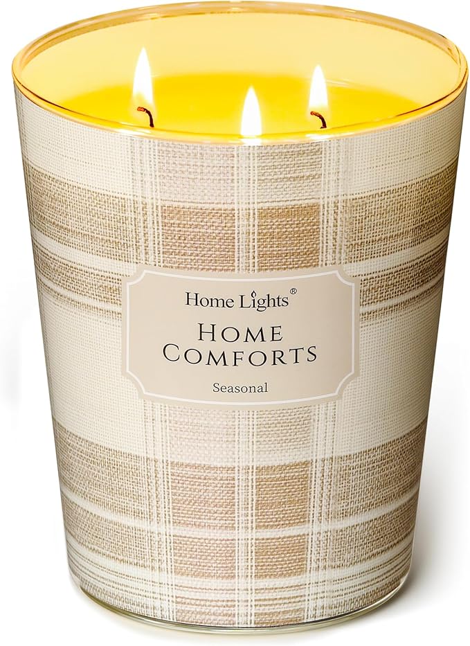 HomeLights Home Comforts Scented Candles | 34oz Soy Candles Rustic Modern 3-Wick Large Candle Jars | Ideal Candle Gifts for Events, Home Decor Stress, Relief & Relaxation - Bloomnest