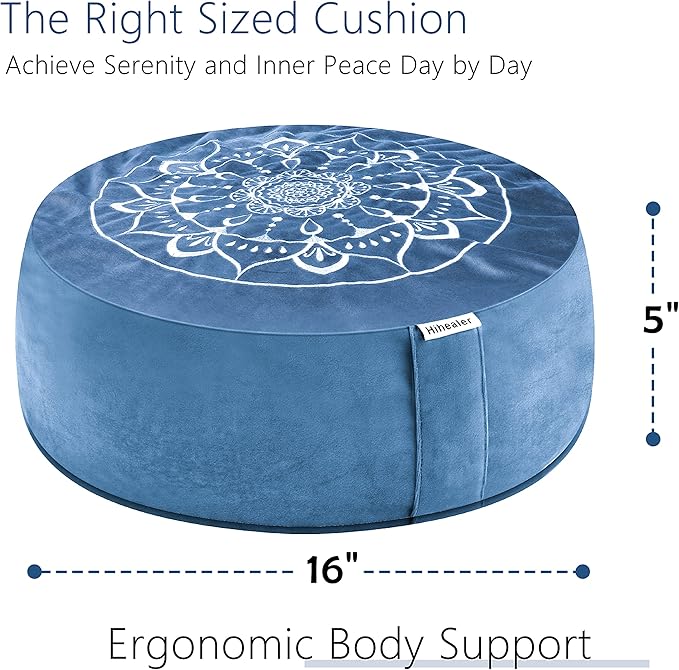 Hihealer Meditation Cushion, Traditional Tibetan Meditation Pillow Velvet Cover - Large Floor Cushion Seating for Adults - Yoga Buckwheat Bolster for Women、Moms - Bloomnest