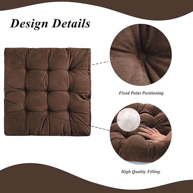 Meditation Floor Pillow 22×22 Inch 2 Pack Large Floor Cushions for Adults Square Tufted Corduroy Floor Pillows for Yoga Living Tatami Room Coffee - Bloomnest
