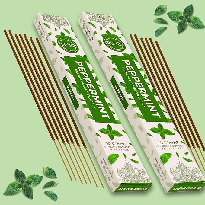 Peppermint Incense Sticks - Total 40 Insence-Sticks - Dual Pack of 20 Insense - Inciensos - Inscents - Natural Non Toxic Ingredients - Incents - Incence - Inscense - Insents TRUMIRI