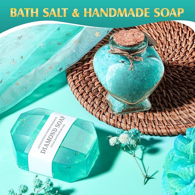 Birthday Gifts for Women, Thinking of You Gift Care Package with Luxury Flannel Blanket for Women Mom Her Wife Friends Sister, Blue Self Care Spa Relaxing Baskets for Christmas Valentines Mothers Day - Bloomnest