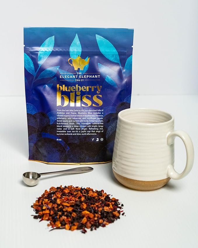 Blueberry Bliss Tea, Organic Loose Leaf Herbal Tea – Real Fruit, Summer Juice, Caffeine-Free, Refreshing Sweet Iced Drink – 4 oz Resealable Bag (Makes 50 Cups) - Bloomnest