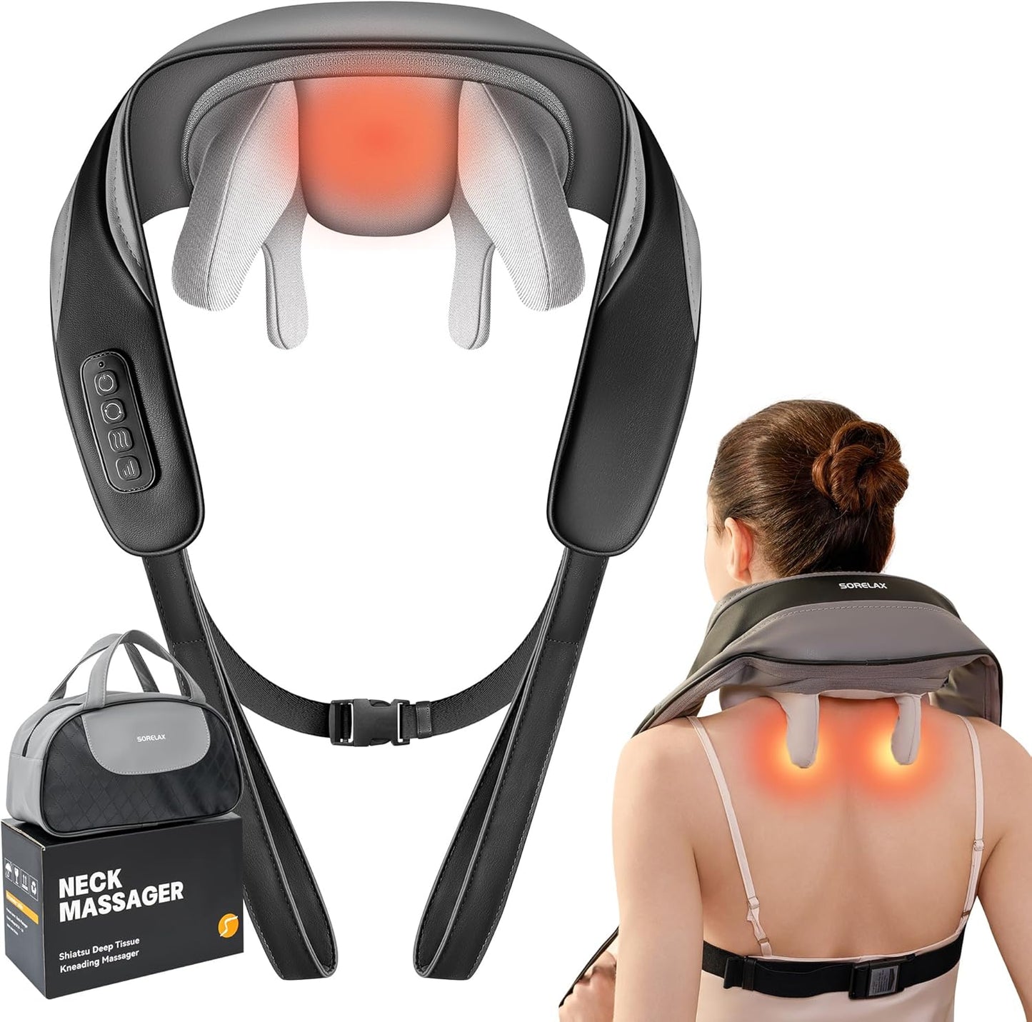 Neck Massager for Pain Relief Deep Tissue, Shiatsu Neck and Back Massager With Heat, Electric Massage Pillow for Shoulder Leg Body Muscle Pain Relief, Gifts For Women Men Mom Dad (Black【with bag】)