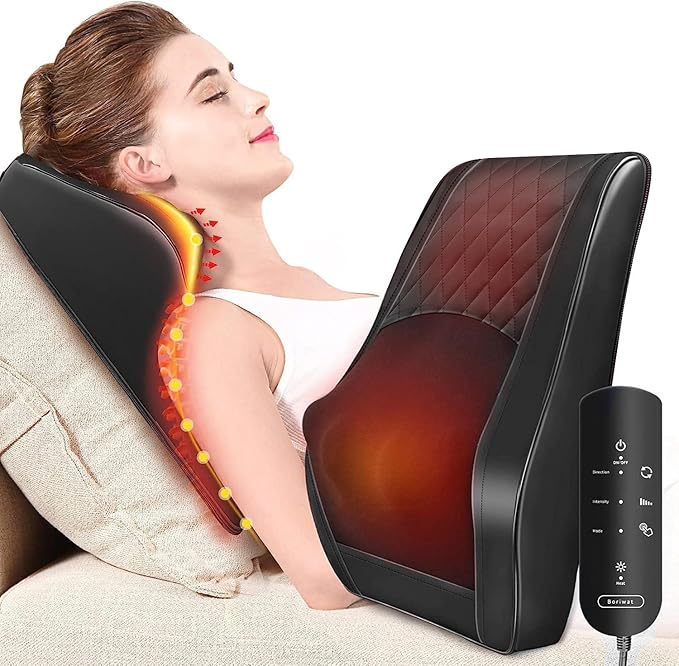 Boriwat Back Massager with Heat, 3D Kneading Massage Pillow for Back, Neck, Shoulder, Leg Pain Relief Deep Tissue, Gifts for Women Men Mom Dad - Bloomnest