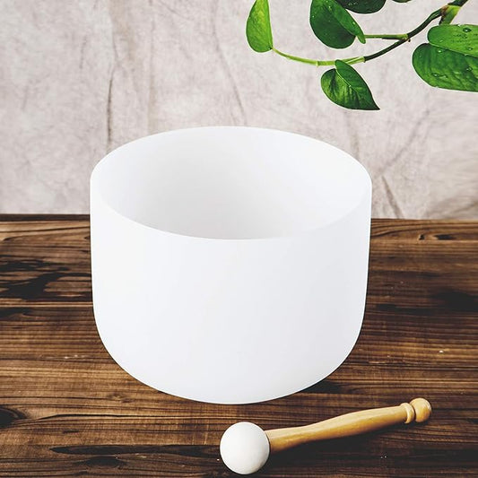 Leize Quartz Crystal Singing Bowl F Note 432 hz Heart Chakra White 9" with Suede Striker - Bloomnest