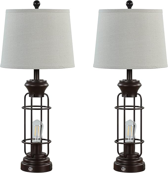 Table Lamps for Living Room Set of 2, 28" Tall Farmhouse Table Lamp with Oil Rubbed Bronze Finish, Bedroom Lamps for Nightstand with White Oatmeal Lampshade, 4 Bulbs Included - Bloomnest