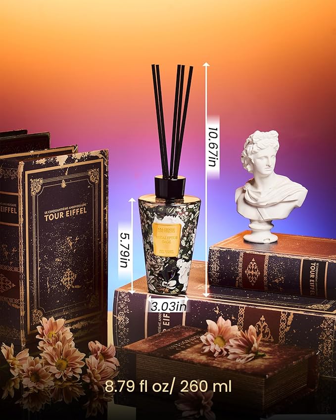 M&SENSE Eucalyptus Sage Reed Diffuser Set - 8.79fl oz (260ml) Home Fragrance Non-Toxic Natural Reed Diffuser for Home, Air Freshner Gifts for Bathroom Bedroom Fragrance Decor MSENSE