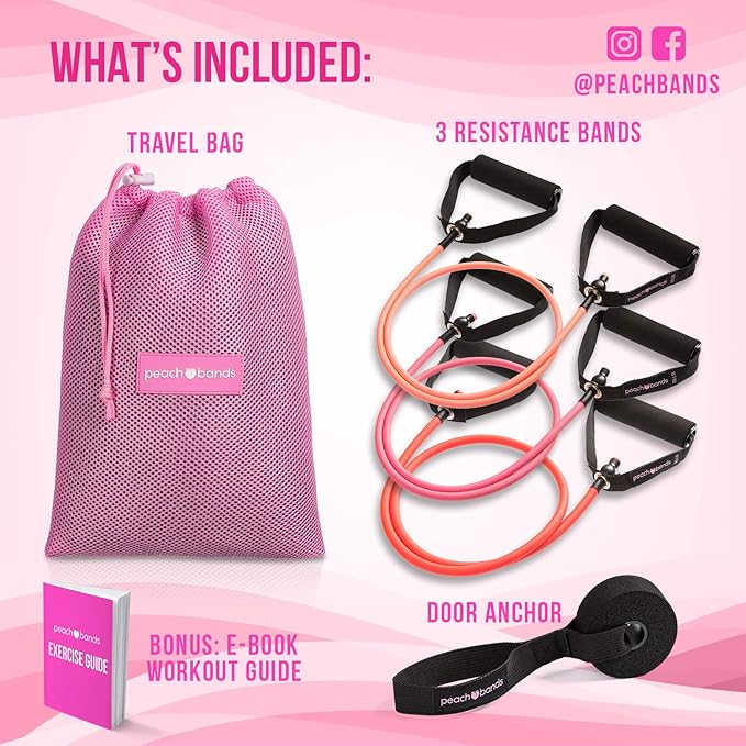 Peach Bands Resistance Tube Bands Set - Exercise Bands with Handles, Door Anchor and Workout Guide - Bloomnest