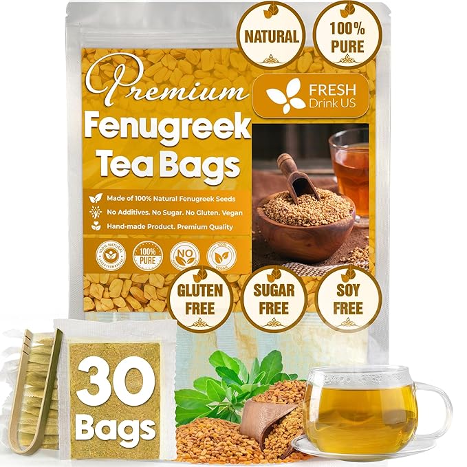 FreshDrinkUS, Premium 30 Fenugreek Tea Bags, 100% Natural & Pure from Fenugreek. Fenugreek Herbal Tea. Made with Natural Material Tea Bags. No Sugar, No Caffeine, No Gluten, Vegan. - Bloomnest