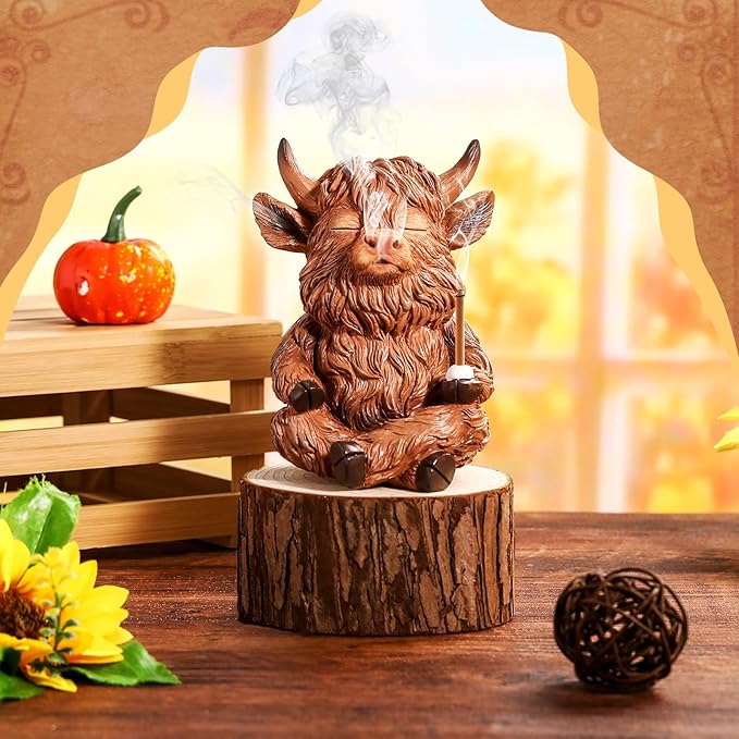 Highland Cow Incense Holder for Sticks, Incense Cone Burner Ornaments, Desk Unique Presents for Women Men Aromatherapy Ornament Home Decor Yoga Meditation Relaxation Office