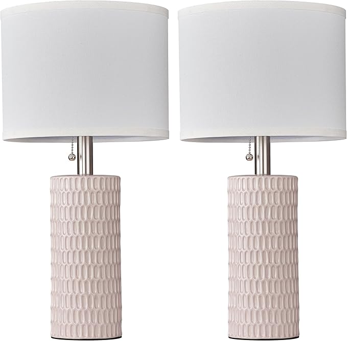 Table Lamps for Living Room Set of 2, Ceramic Table Lamps for Bedroom, 20" Modern Lamps for Night Stands, Pink - Bloomnest
