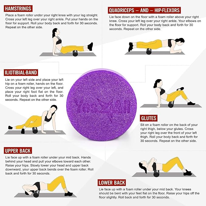 Yes4All Medium Firm Round PE Foam Roller 12, 18, 24, 36 Inches for Pilates, Yoga, Stretching, Balance & Core Exercises - Bloomnest
