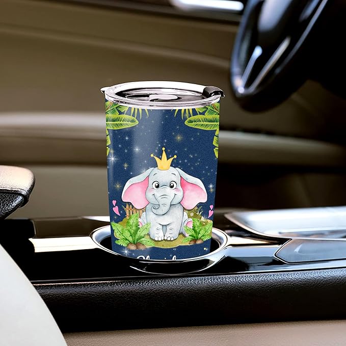 WAZONE Personalized Elephant Tumbler Customize Name Double Wall Vacuum Insulated Cup With Lid 20oz 30oz Funny Coffee Travel Mug Birthday Christmas Thing Gifts For Kids Girl Boy Animal Lovers - Bloomnest