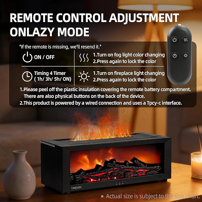 Fireplace Flame Air Diffuser Humidifier,7 Colors Aromatherapy Essential Oil Diffuser,Ultrasonic Aroma Humidifier with Timer for Home,Bedroom,Office,Yoga (Black, L) - Bloomnest