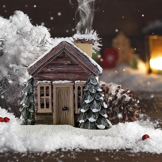 Christmas Log Cabin Incense Burner - Christmas Village Houses with 2 Incense Cones, Resin Incense Cone Holder for Home Room Table Fireplace Decorations, Brown - Bloomnest