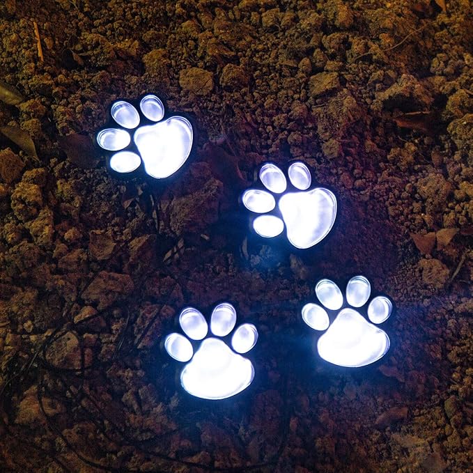 Elnsivo Paw Print Solar Outdoor Lights, Solar Lights Outdoor Waterproof Dog Paw Light (Set of 4), Cat Puppy Animal Garden Light Path Lamp Walkway Lighting for Patio,Yard, Any Pet Lover (White paw) - Bloomnest