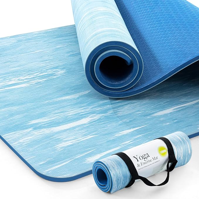 UMINEUX Extra Thick Yoga Mat, 2/5 Inch (10MM), Natural Rubber and TPE Non Slip Yoga Mats with Strap for Women Men, Eco Friendly Exercise Mat for Yoga, Pilates and Home Workout - Bloomnest