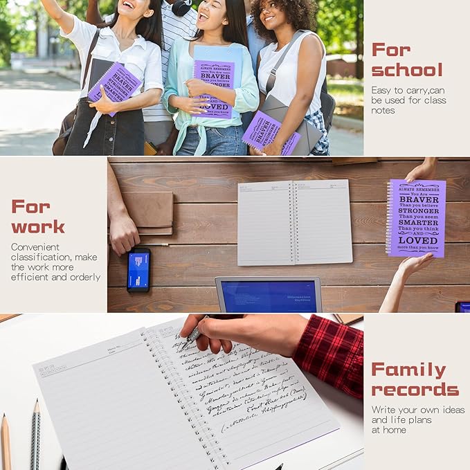 Spiral Notebook Journal, 4 Pcs Hardcover Spiral Notebooks,College Ruled Hardcover Notebook for Work,A5 Notebooks for Work School Note taking, Lined Journal for Women (4Pcs Always-Purple) - Bloomnest
