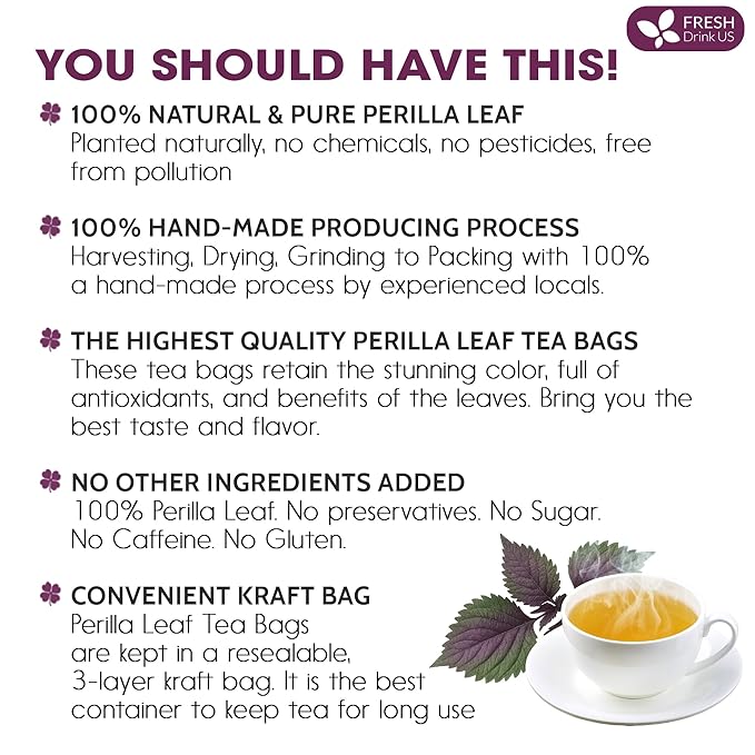 FreshDrinkUS, Premium Perilla Leaf Tea – 75 Tea Bags | 100% Pure Perilla Leaves | Caffeine-Free, Non-GMO, Natural Packaging | Herbal Tea Bags for Daily Enjoyment. Gluten-Free. Sugar-Free. Vegan - Bloomnest