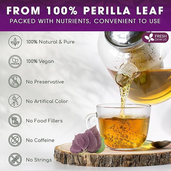 FreshDrinkUS, Premium Perilla Leaf Tea – 75 Tea Bags | 100% Pure Perilla Leaves | Caffeine-Free, Non-GMO, Natural Packaging | Herbal Tea Bags for Daily Enjoyment. Gluten-Free. Sugar-Free. Vegan - Bloomnest