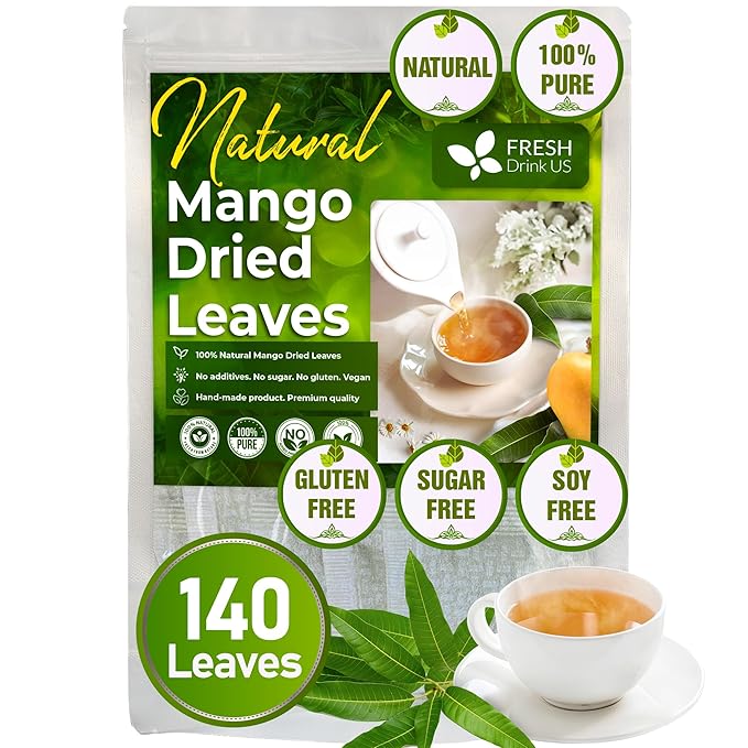 FreshDrinkUS, Premium 140+ Mango Whole Leaves Dried, 100% Natural & Pure from Dried Mango Leaves, Mango Leaf Tea, No Additives, No Caffeine, Vegan - Bloomnest