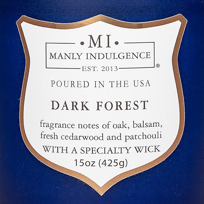 Manly Indulgence Dark Forest Scented Jar Candle for Men, Wood Wicked Candle, 15 oz - Oak, Balsam, Fresh Cedarwood & Patchouli - Up to 60 Hours Burn, Soy Blend Wax, USA Poured, Navy Blue - Bloomnest
