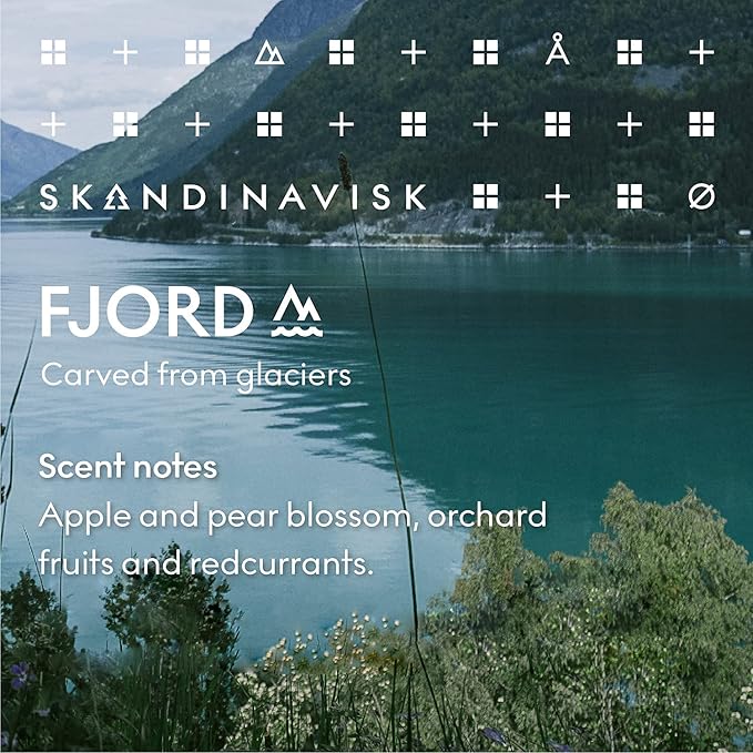 Skandinavisk Fjord Scented Candle. Fragrance Notes: Apple and Pear Blossom, Orchard Fruits and Redcurrants. 7.0 oz. - Bloomnest