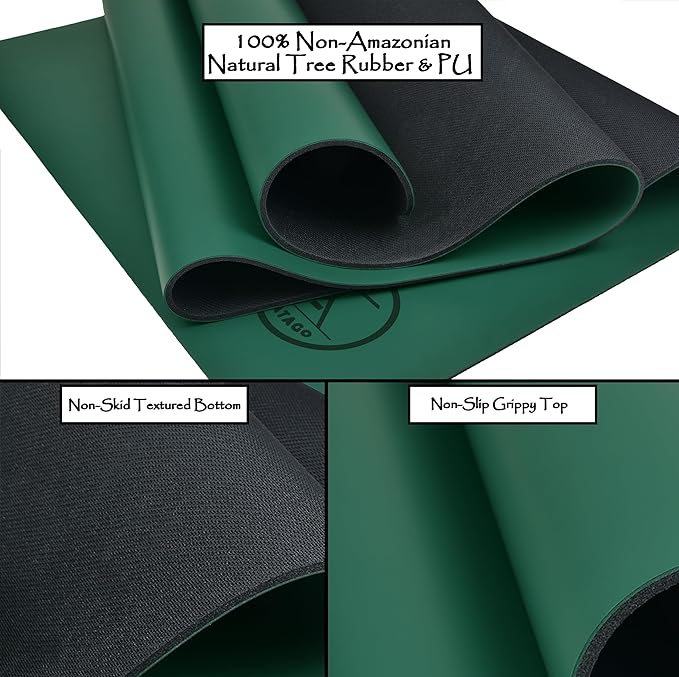 Tatago Hot Yoga Mat Non Slip-Professional Grade Natural Rubber Yoga Mat, Pliates Mat, Stretching Mat or exercise mats for home workout. Nonslip for Hot and Sweaty Classes. Includes Yoga Strap for Carrying and Stretching too. - Bloomnest