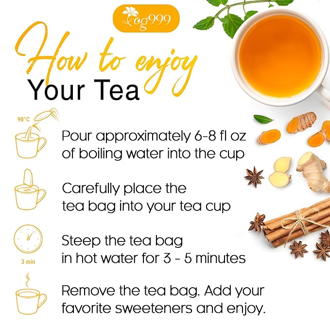 20 Tea Bags - Anti-Inflammaherb Loose Leaf Tea, 100% Natural from Ginger, Turmeric, Peppermint, Black Pepper, Cinnamon. No Sugar, No Caffeine, No Gluten, Vegan - Bloomnest