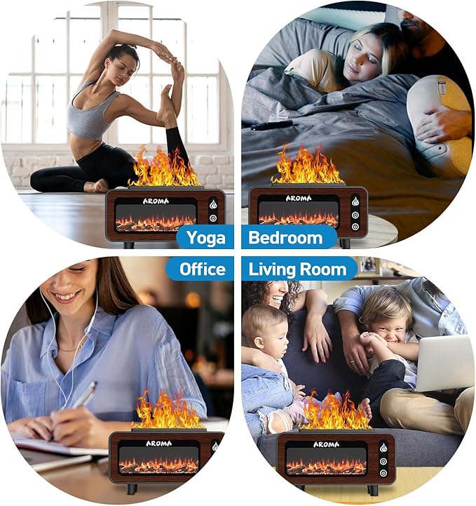 APSARAS USA Aroma Diffuser, Essential Oil Diffuser, Fireplace Flame Air Humidifier Diffuser, 7 Colors Aromatherapy Diffuser with Timer, Humidifiers for Bedroom,Yoga,Gym,200ml(Black) - Bloomnest