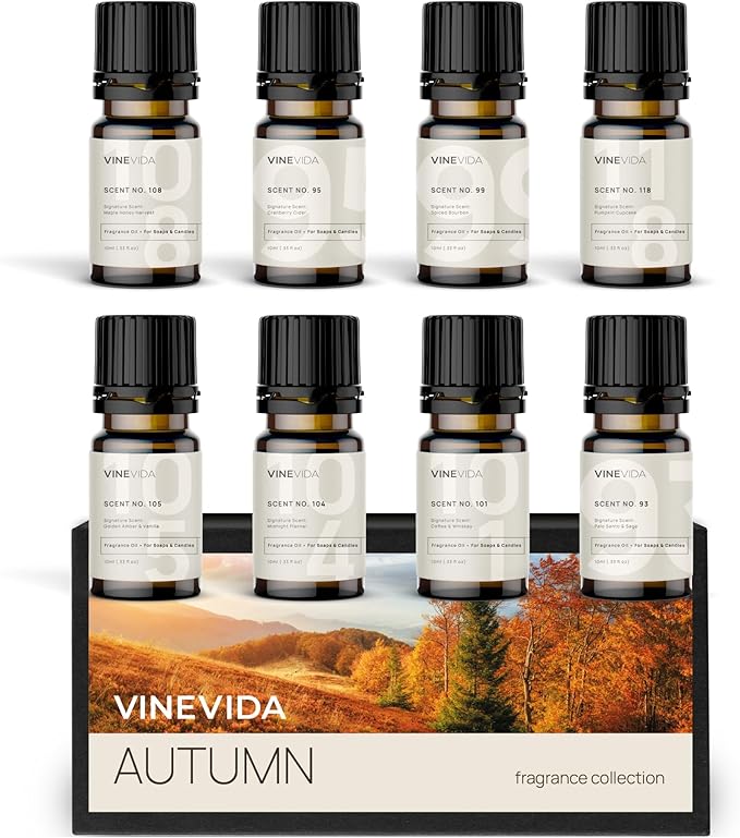 VINEVIDA [Set of 8] Autumn Scents for Candle Making, Made in USA Candle Fragrance Oil, Soap Making Essential Oils, Diffuser Oil Scents - Bloomnest