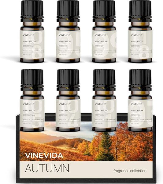 VINEVIDA [Set of 8] Autumn Scents for Candle Making, Made in USA Candle Fragrance Oil, Soap Making Essential Oils, Diffuser Oil Scents - Bloomnest