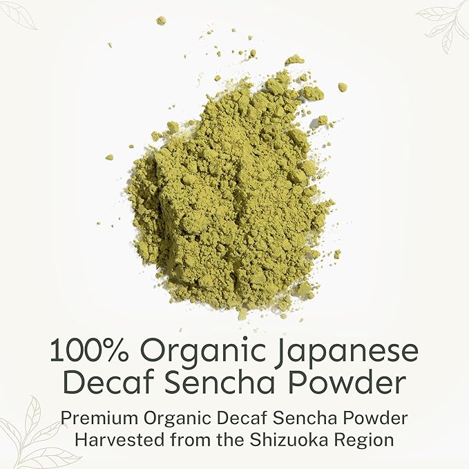 Yu Tea Decaf Organic Sencha Green Tea Powder, 100 Servings | Rich in Antioxidants, EGCG, & L-Theanine | Pure Japanese First Harvest Leaf | Caffeine-Free & Unsweetened | Resealable Pouch, 2.65 oz - Bloomnest