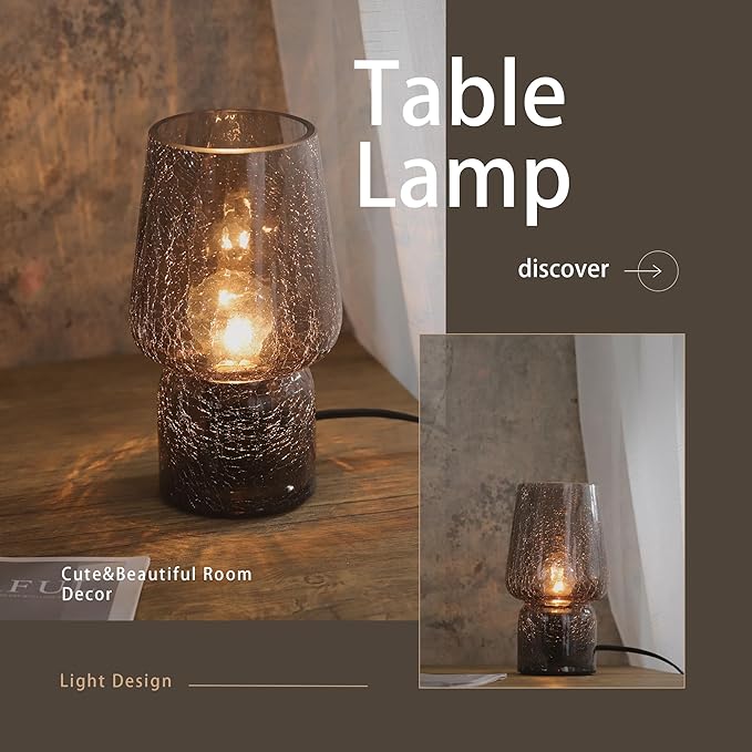 Mushroom Lamp,Mother's Day Gifts,Small Table Lamp,Cute Nightstand Kitchen Mini Lamp,Glass Table Lamp,Suitable for Bedrooms, Kitchens, Living Rooms, Bedside, Girl Gifts(Black) - Bloomnest