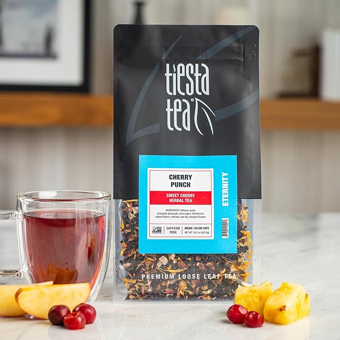 Tiesta Tea - Cherry Punch, Loose Leaf, Sweet Cherry Herbal Tea, Premium Blend, Non-Caffeinated Fruit Blend, Hot or Iced Up to 200 Cups, 16oz Resealable Pouch - Bloomnest