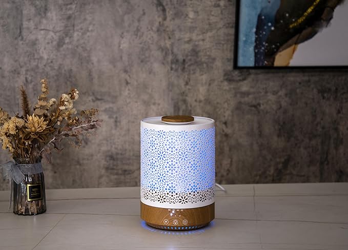 BlueHills 2500 ML Humidifier with Essential Oil Diffuser Combo Aroma Home Décor Design for Large Bed Bath Kids Baby Living Rooms Big Capacity LED Lights Scent Ultrasonic Cool Mist Wood Grain F006 - Bloomnest