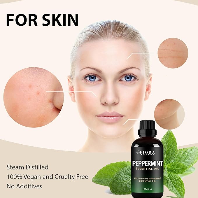 Peppermint Essential Oil by Fiora Naturals - 100% Pure Peppermint Oil for Hair Growth, Skin and Scalp Acne, Diffuser, DIY soap, and Candle Making. Pure Mentha Piperita Oil - Bloomnest