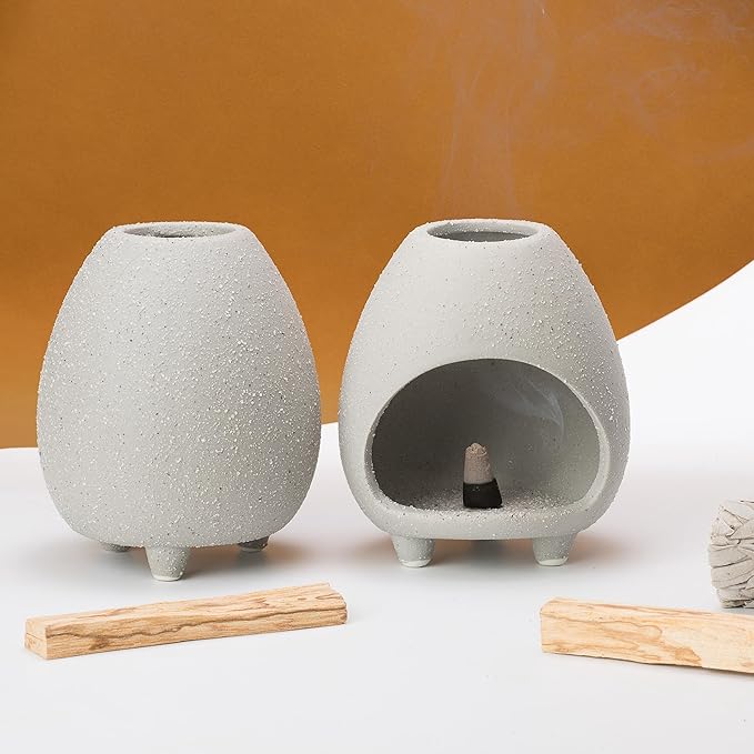 Palo Santo Holder Burner, Handcrafted Ceramic Incense Holder Burner and Ash Catcher for Palo Santo Sticks or sage Bundles, Smudge Bowl, Meditation Home Decor (Sandblasted Gray) - Bloomnest