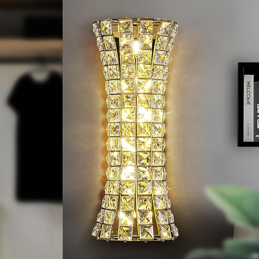 Crystal Wall Sconces,Modern Wall Light Fixtures,Luxury Indoor Gold Wall Lamp for Living Room Bedroom Bathroom Hallway Doorway Stairway,Bedside,Tricolor Vanity Lighting Fixture - Bloomnest